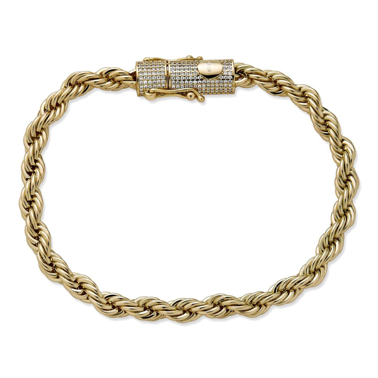 MOISSANITE CLASP Rope Bracelet - 14k Gold Plated Stainless Steel - 7.5"-8.5" - 4mm-6mm