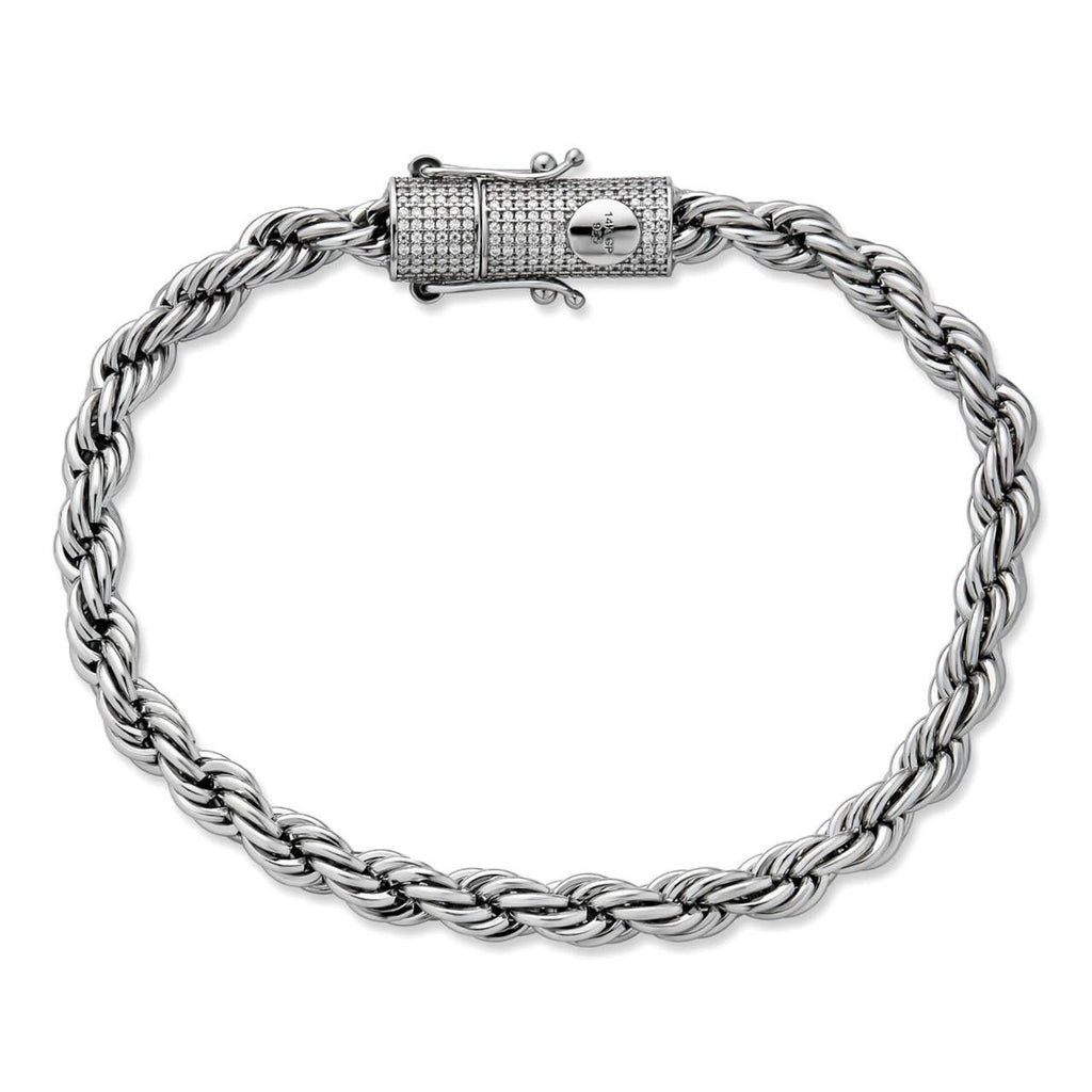 MOISSANITE CLASP Rope Bracelet - Stainless Steel W. 925 Silver Clasp - 7.5"-8.5" - 4mm-6mm