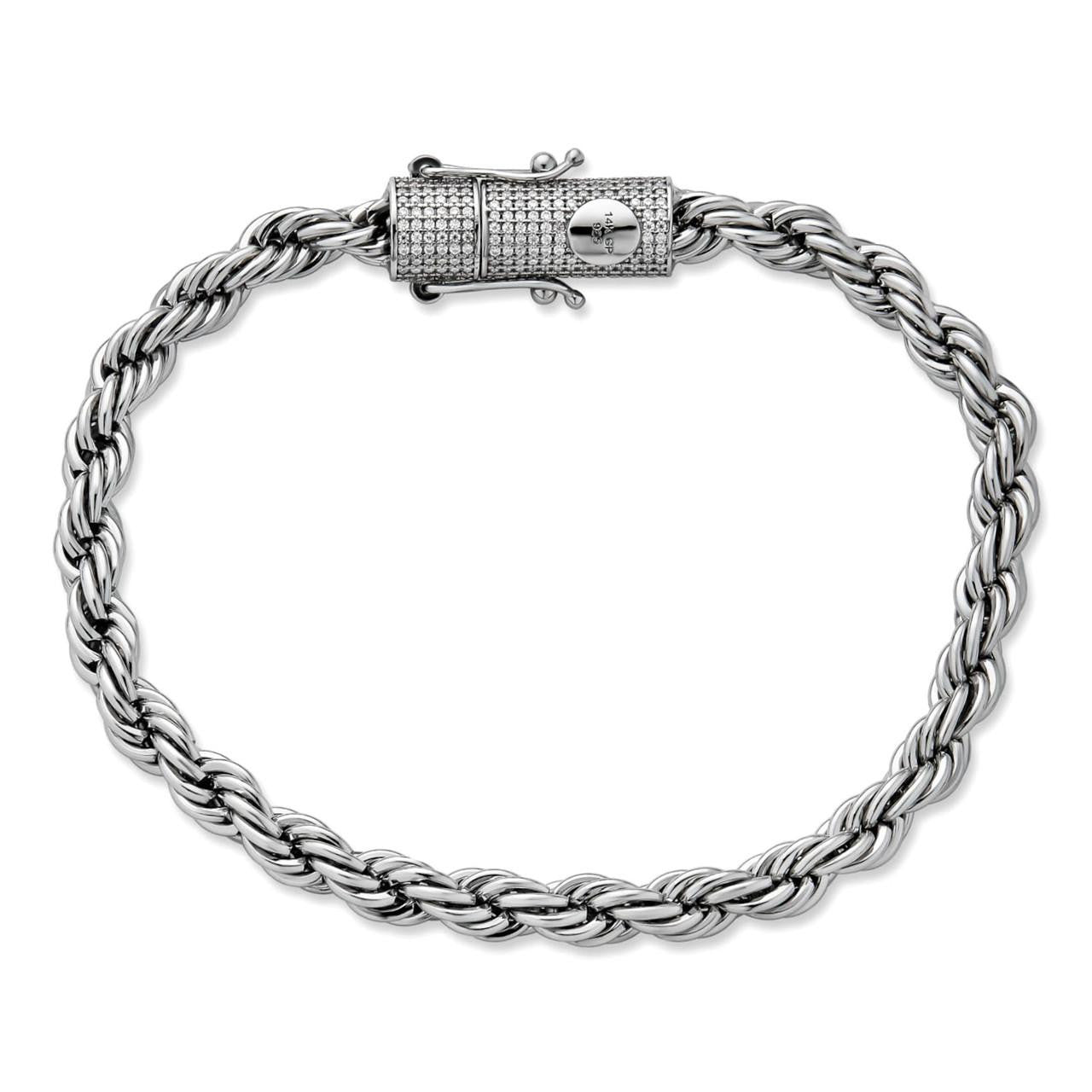 MOISSANITE CLASP Rope Bracelet - Stainless Steel W. 925 Silver Clasp - 7.5"-8.5" - 4mm-6mm