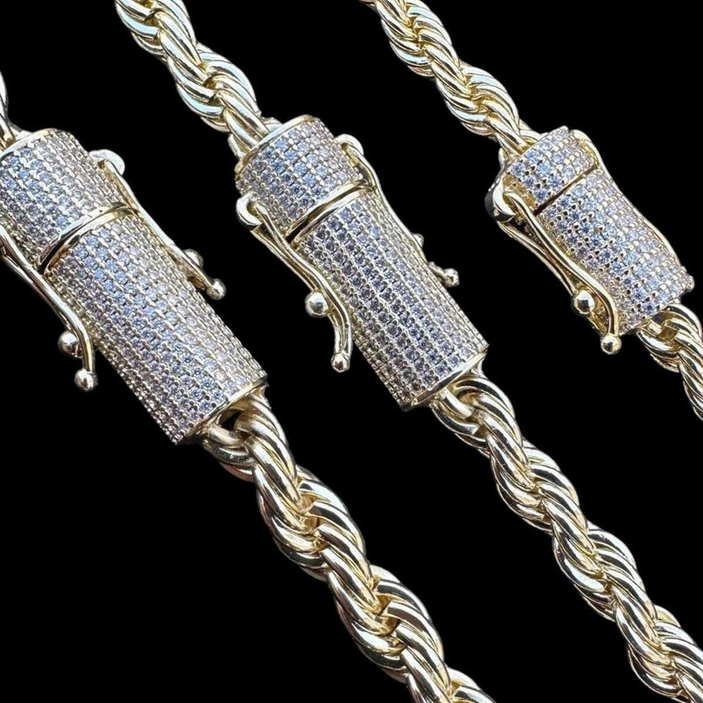 MOISSANITE CLASP Rope Chain Necklace - 14k Gold Plated Stainless Steel - 18"-30" - 4mm-6mm