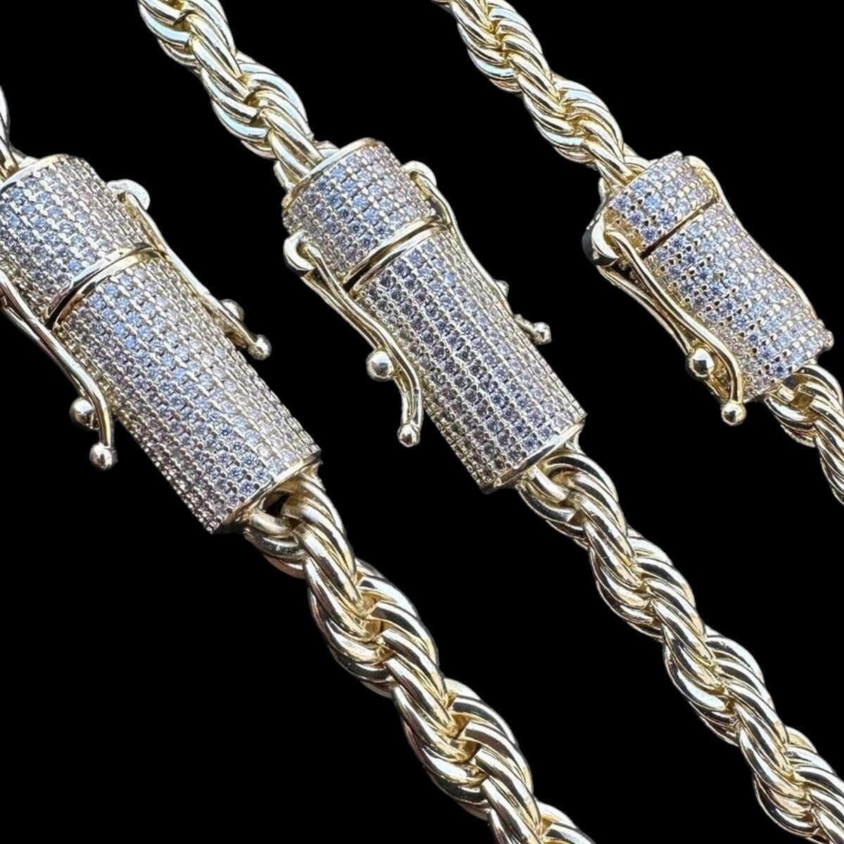 MOISSANITE CLASP Rope Chain Necklace - 14k Gold Plated Stainless Steel - 18"-30" - 4mm-6mm