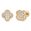 MOISSANITE Classic Clover Iced Out Earrings - 14k Gold Vermeil 925 Silver - 10mm