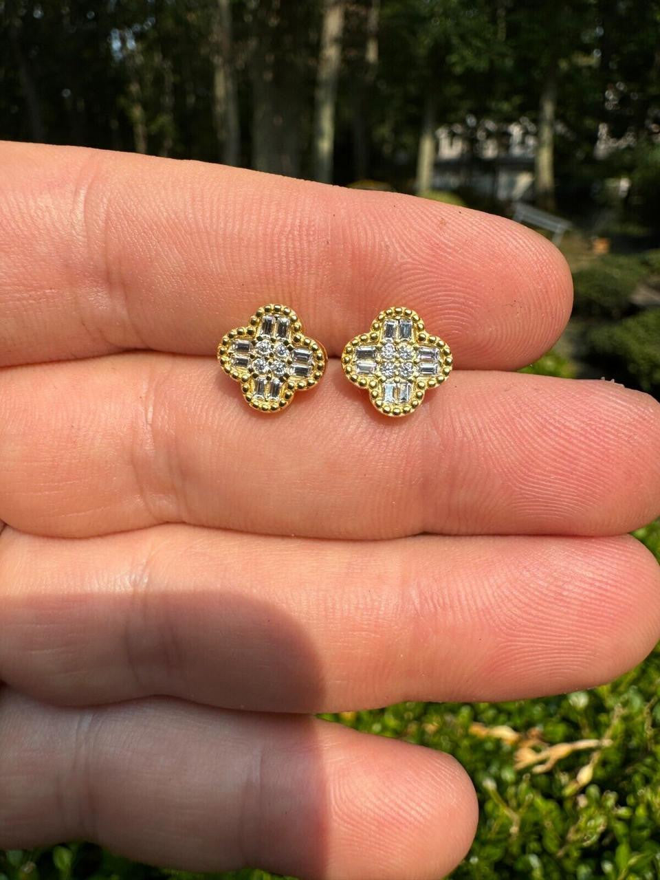 MOISSANITE Classic Clover Iced Out Earrings - 14k Gold Vermeil 925 Silver - 10mm