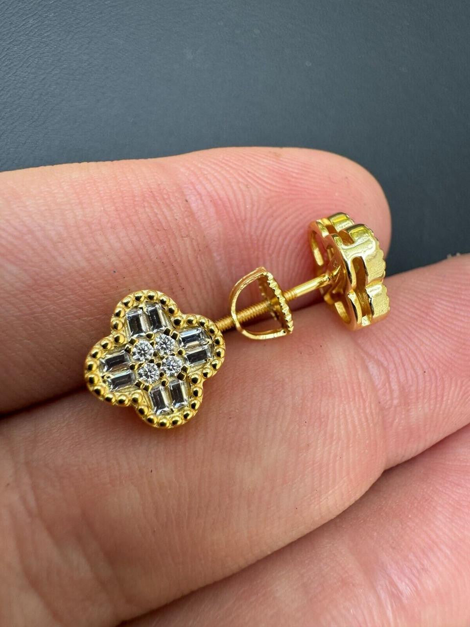 MOISSANITE Classic Clover Iced Out Earrings - 14k Gold Vermeil 925 Silver - 10mm