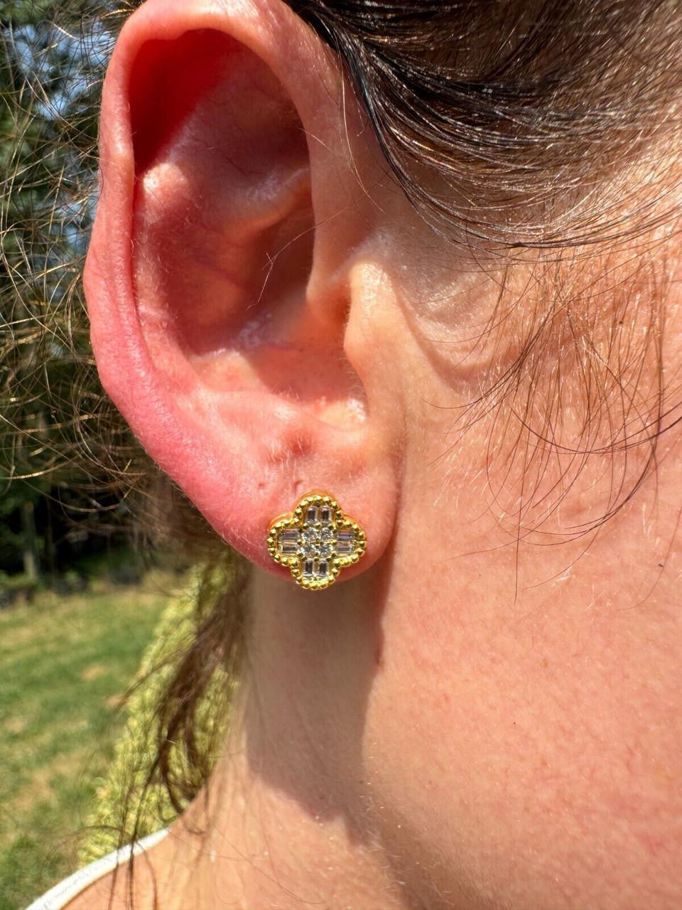 MOISSANITE Classic Clover Iced Out Earrings - 14k Gold Vermeil 925 Silver - 10mm