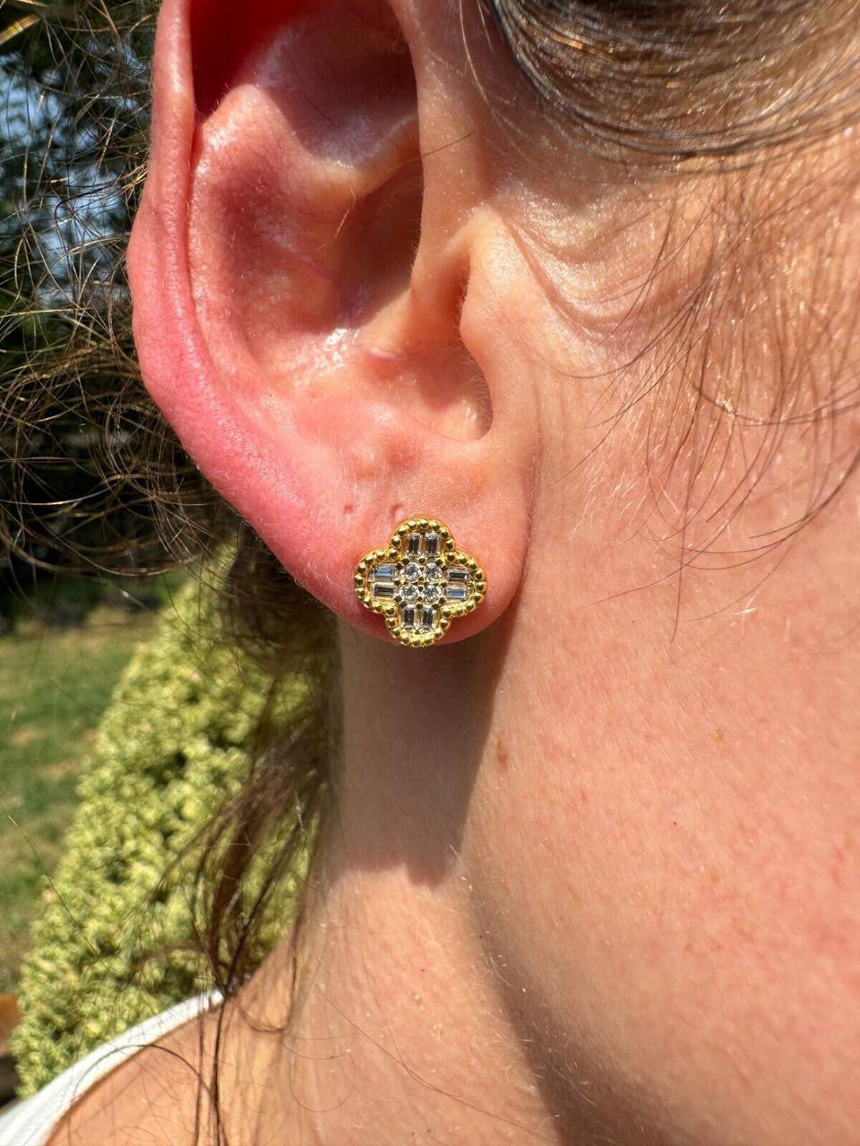 MOISSANITE Classic Clover Iced Out Earrings - 14k Gold Vermeil 925 Silver - 10mm