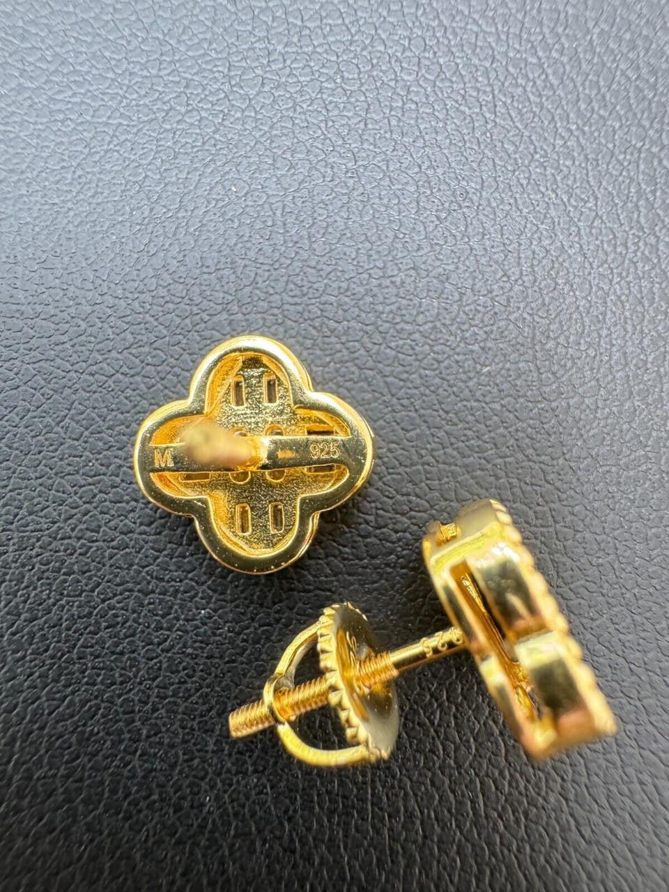 MOISSANITE Classic Clover Iced Out Earrings - 14k Gold Vermeil 925 Silver - 10mm