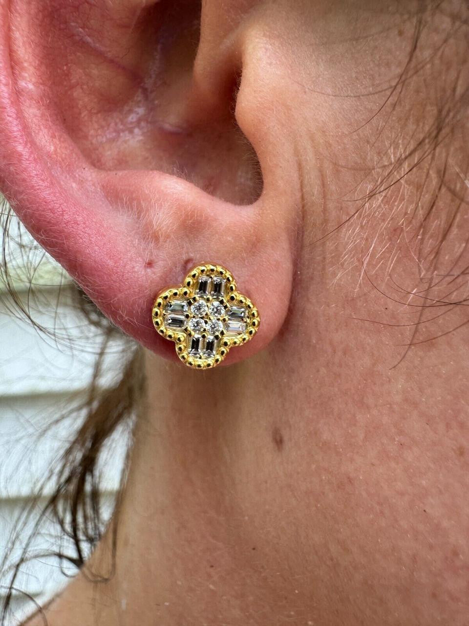 MOISSANITE Classic Clover Iced Out Earrings - 14k Gold Vermeil 925 Silver - 10mm