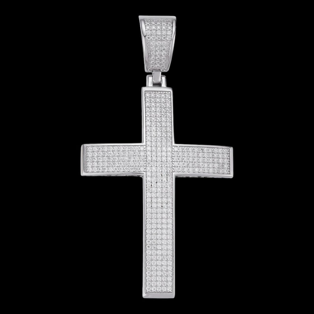 MOISSANITE Classic Iced Out Cross Pendant - 10k White Gold - Large 2.5"