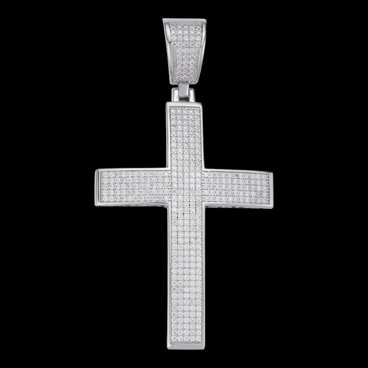 MOISSANITE Classic Iced Out Cross Pendant - 10k White Gold - Large 2.5"