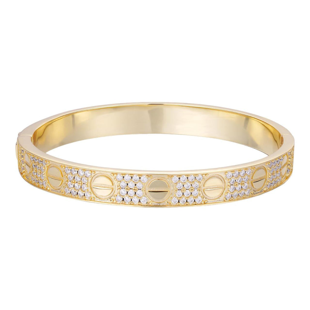 MOISSANITE Classic Love Bangle Bracelet Fully Iced Out - 14k Gold Vermeil 925 Silver - 5.5"-8"