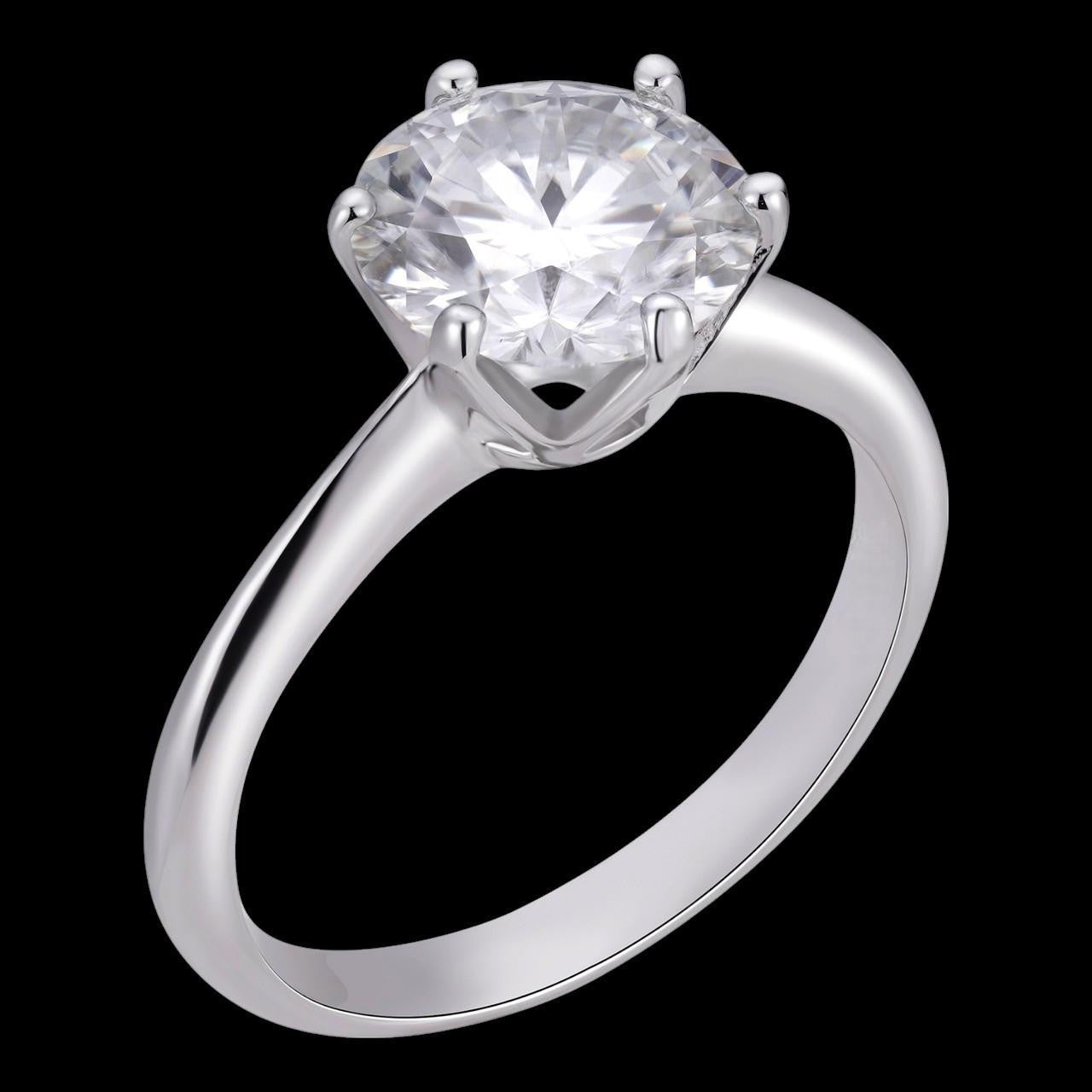 MOISSANITE Classic Solitaire Engagement Ring - 14k White Gold - 2ct
