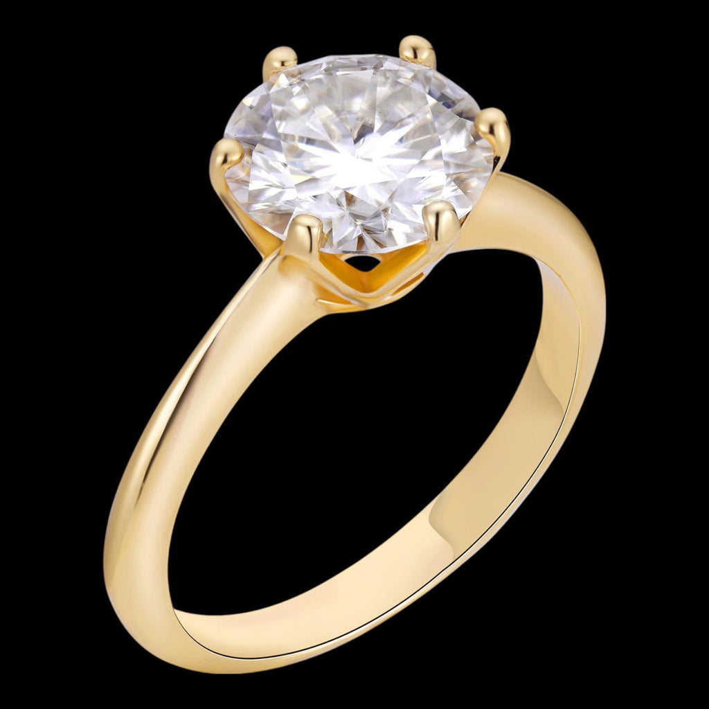 MOISSANITE Classic Solitaire Engagement Ring - 14k Yellow Gold - 2ct