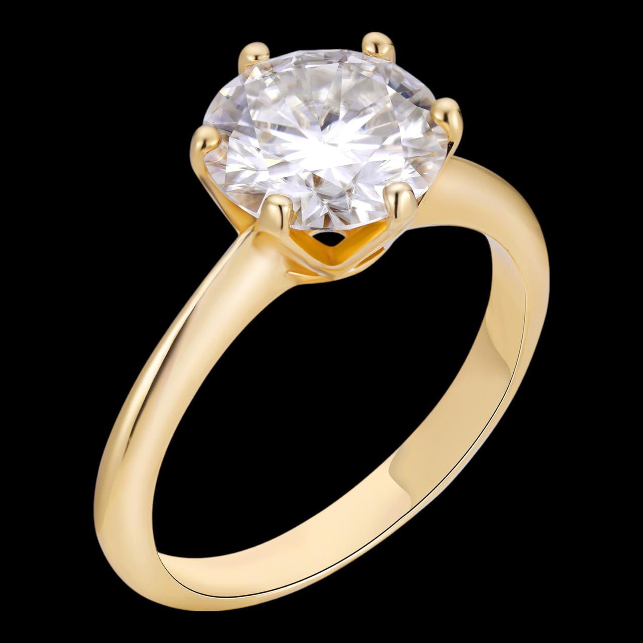 MOISSANITE Classic Solitaire Engagement Ring - 14k Yellow Gold - 2ct