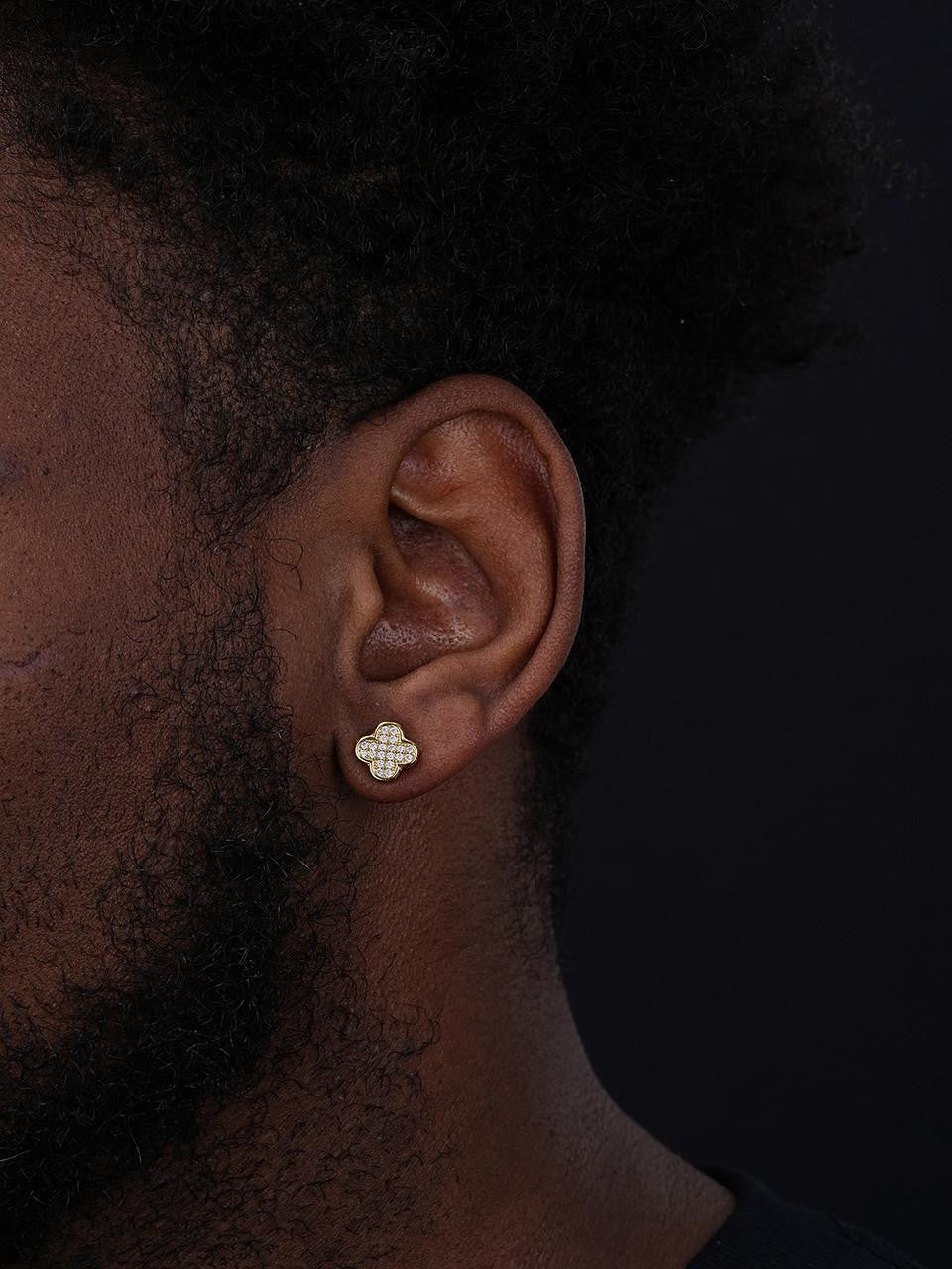 MOISSANITE Clover Fashionista Iced Out Earrings - 14k Gold Vermeil 925 Silver - 10mm