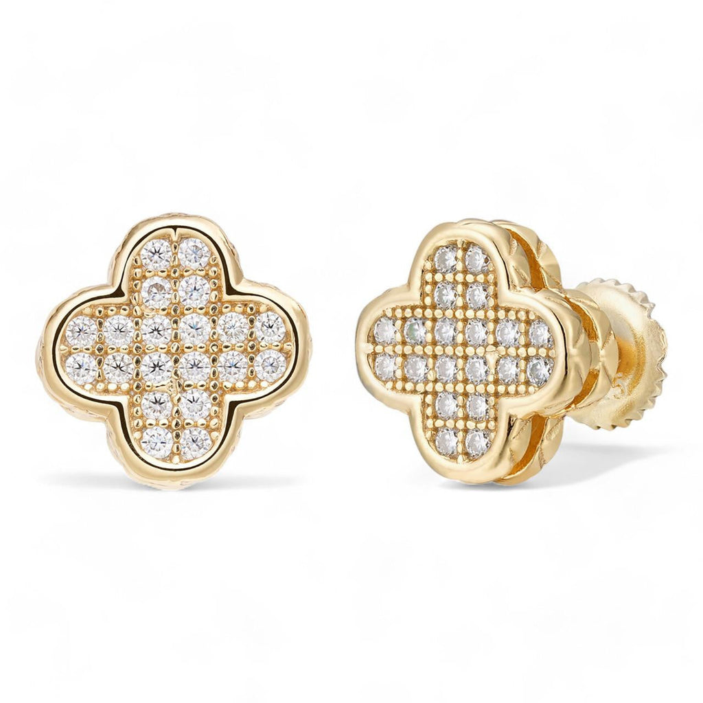 MOISSANITE Clover Fashionista Iced Out Earrings - 14k Gold Vermeil 925 Silver - 10mm