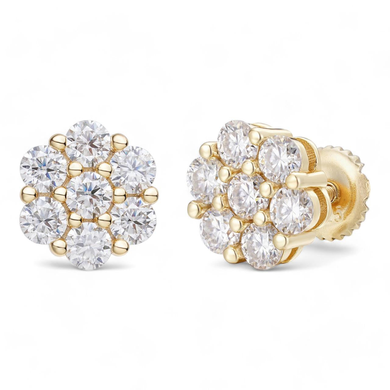 MOISSANITE Cluster Iced Out Honeycomb Set Earrings - 14k Gold Vermeil 925 Silver - 6mm -11mm