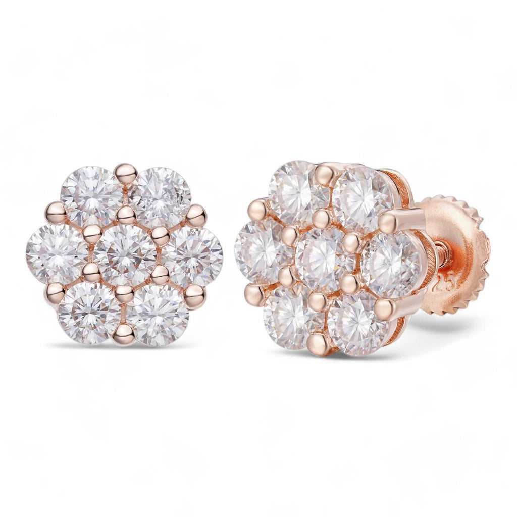 MOISSANITE Cluster Iced Out Honeycomb Set Earrings - 14k Rose Gold Vermeil 925 Silver - 6mm -11mm