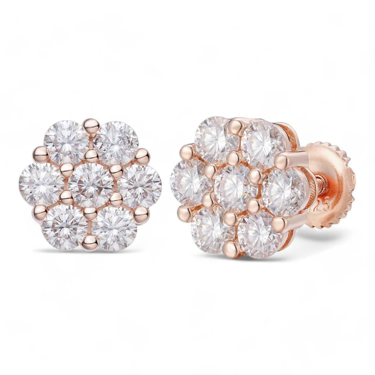 MOISSANITE Cluster Iced Out Honeycomb Set Earrings - 14k Rose Gold Vermeil 925 Silver - 6mm -11mm