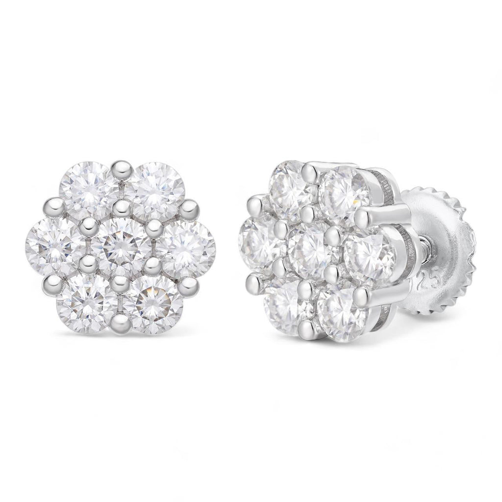 MOISSANITE Cluster Iced Out Honeycomb Set Earrings - 925 Silver - 6mm -11mm