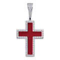 MOISSANITE Cross Blood Red Enamel Enamel Pendant - 925 Silver - 3 Sizes - 1.25"-2.75"
