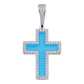 MOISSANITE Cross Light Blue Enamel Pendant - 925 Silver - 3 Sizes - 1.25"-2.75"