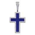 MOISSANITE Cross Navy Blue Enamel Pendant - 925 Silver - 3 Sizes - 1.25"-2.75"