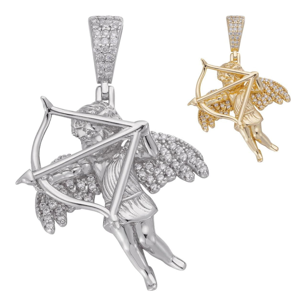 MOISSANITE Cupid Love Angel Pendant - 14k Gold Vermeil or 925 Silver - Small 1.5"