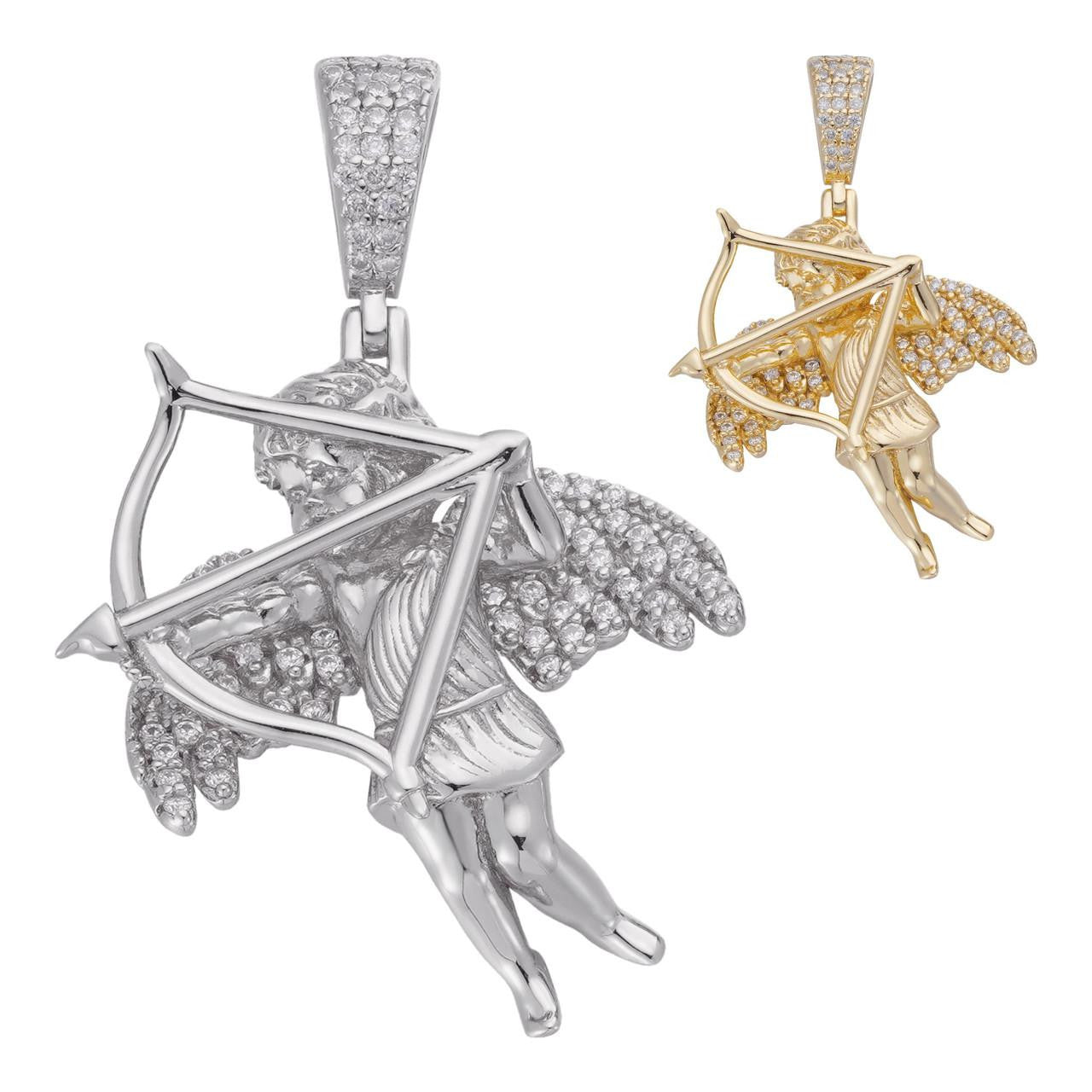 MOISSANITE Cupid Love Angel Pendant - 14k Gold Vermeil or 925 Silver - Small 1.5"