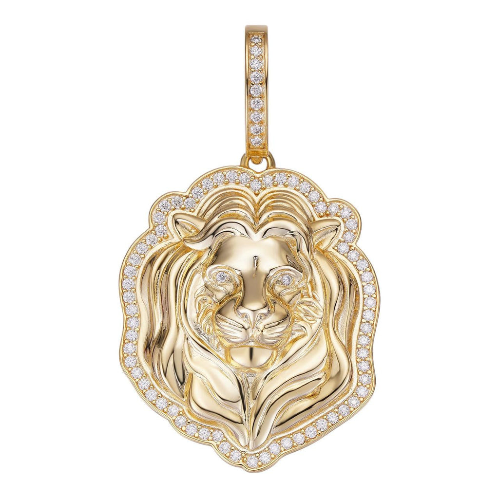MOISSANITE Custom Lion Pendant - 14k Gold Vermeil 925 Silver - 3 Sizes 1.5"-2.5"
