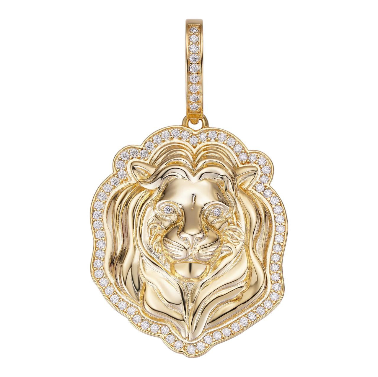 MOISSANITE Custom Lion Pendant - 14k Gold Vermeil 925 Silver - 3 Sizes 1.5"-2.5"