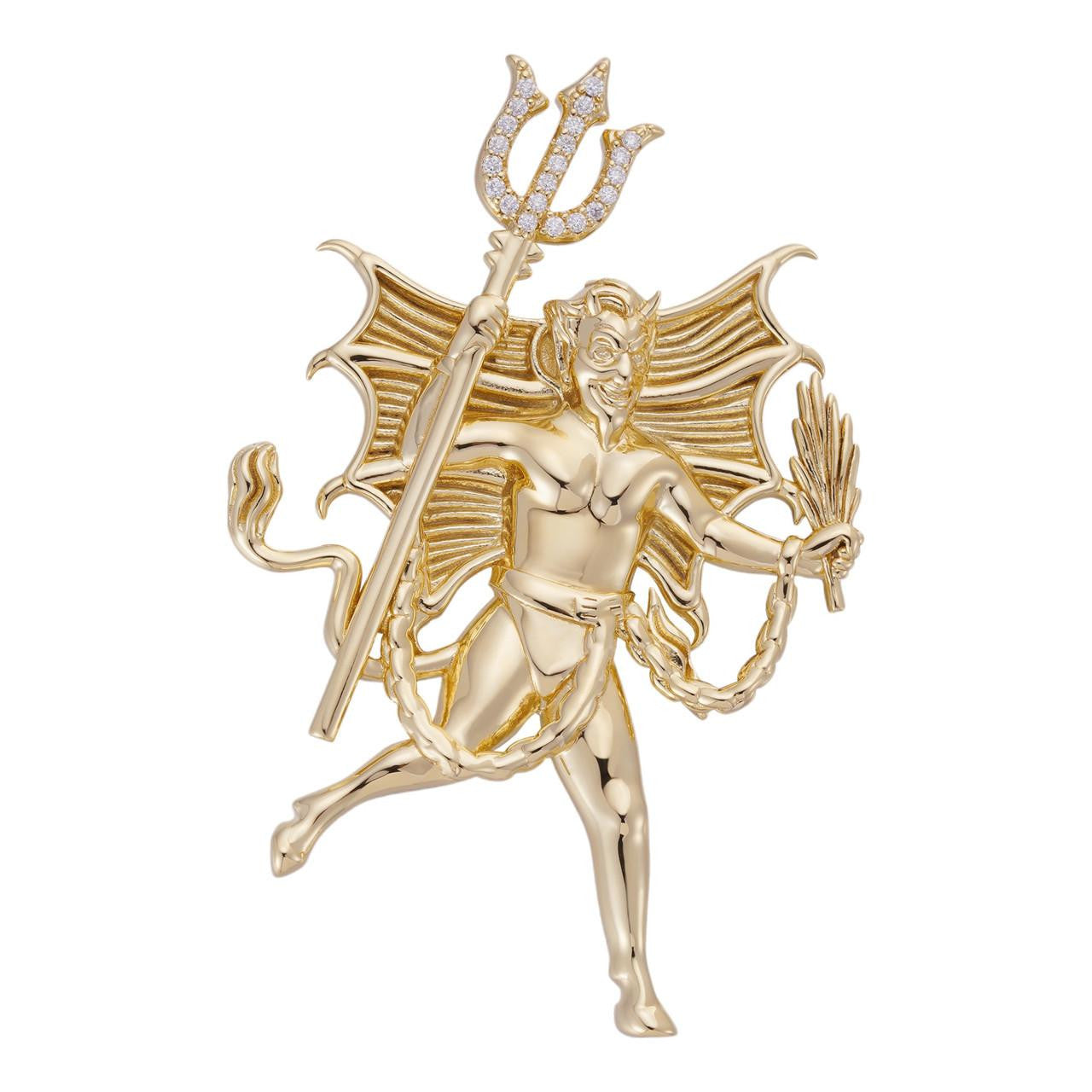 MOISSANITE Devil Satan Pendant - 14k Gold Vermeil 925 Silver - 3 Sizes 1"-2.5"