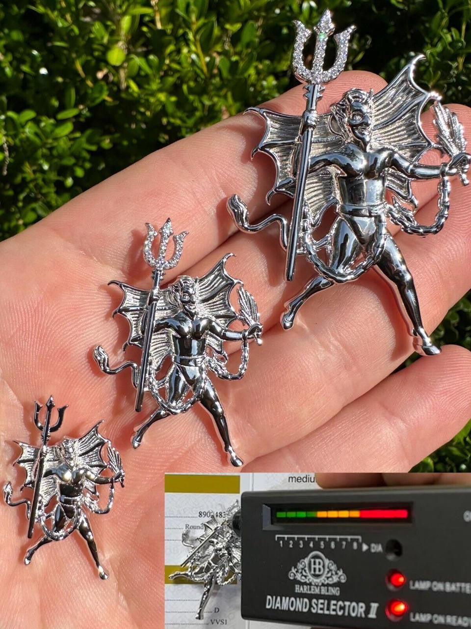 MOISSANITE Devil Satan Pendant - 925 Silver - 3 Sizes 1"-2.5"