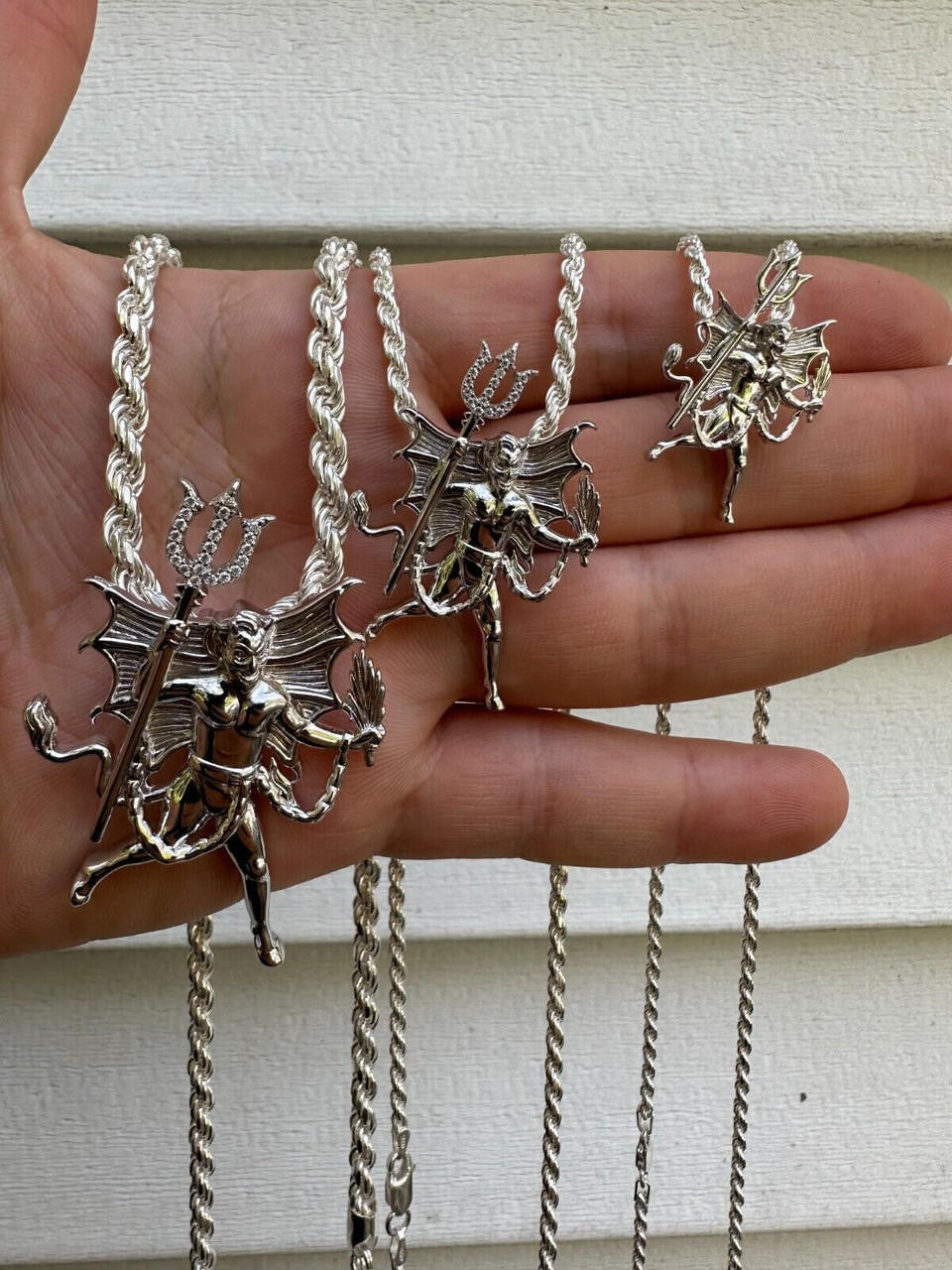 MOISSANITE Devil Satan Pendant - 925 Silver - 3 Sizes 1"-2.5"