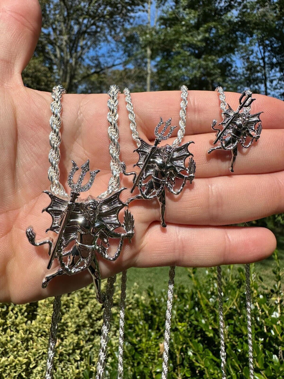 MOISSANITE Devil Satan Pendant - 925 Silver - 3 Sizes 1"-2.5"