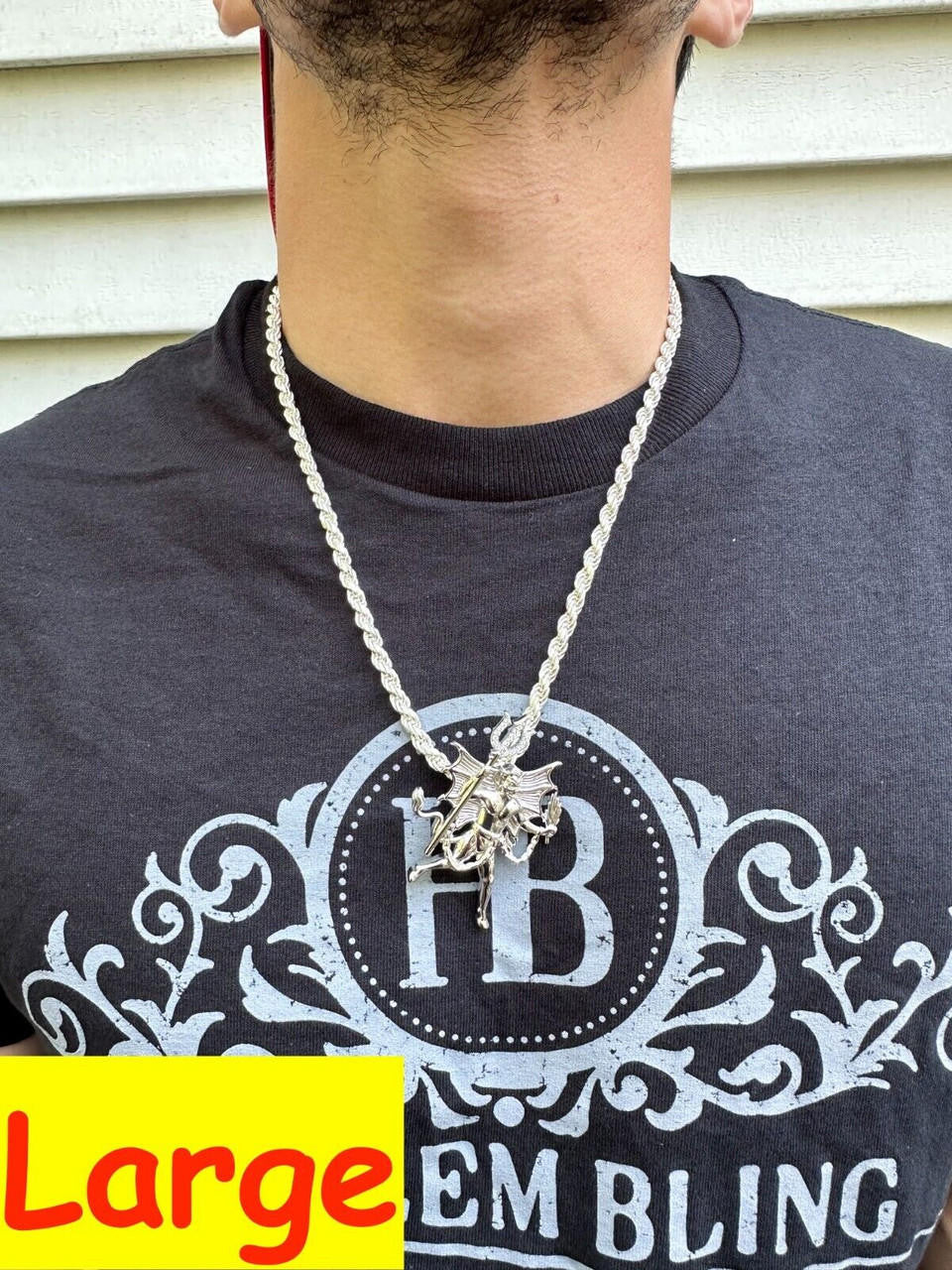 MOISSANITE Devil Satan Pendant - 925 Silver - 3 Sizes 1"-2.5"