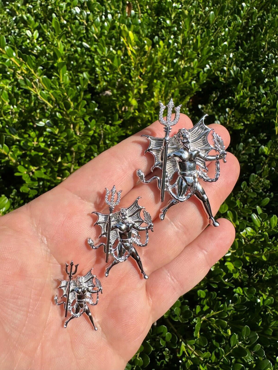 MOISSANITE Devil Satan Pendant - 925 Silver - 3 Sizes 1"-2.5"