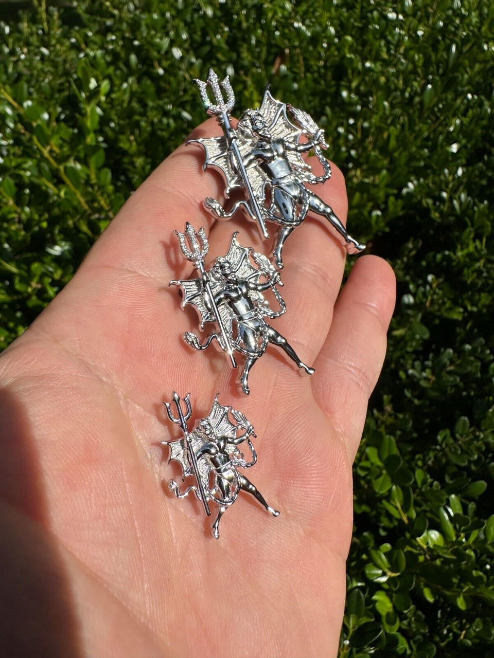 MOISSANITE Devil Satan Pendant - 925 Silver - 3 Sizes 1"-2.5"