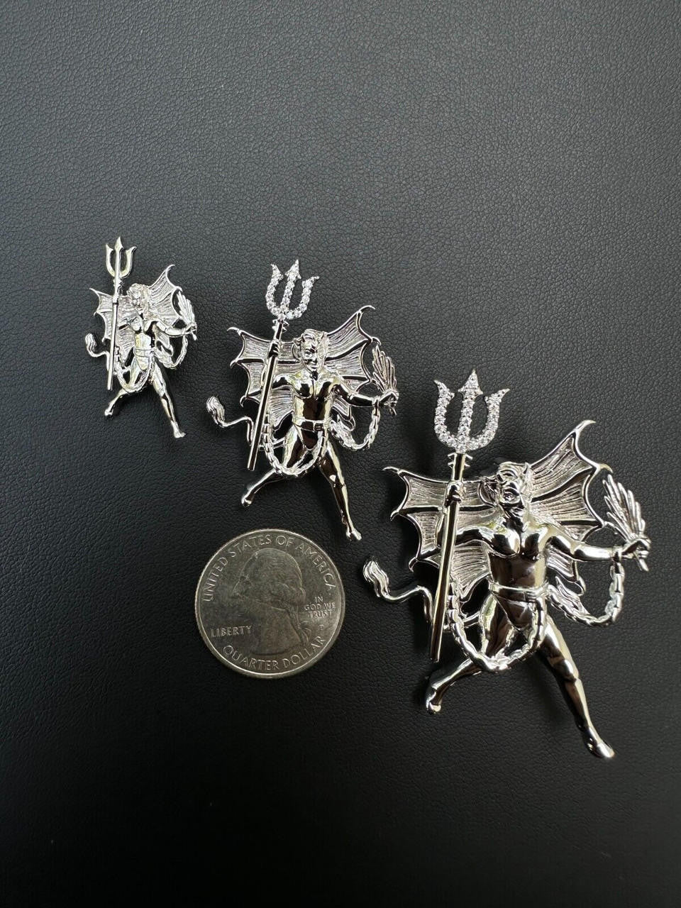 MOISSANITE Devil Satan Pendant - 925 Silver - 3 Sizes 1"-2.5"