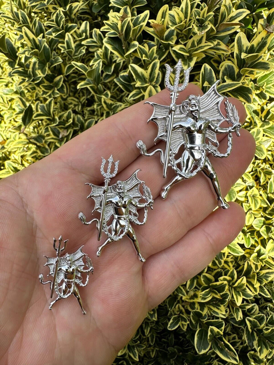 MOISSANITE Devil Satan Pendant - 925 Silver - 3 Sizes 1"-2.5"