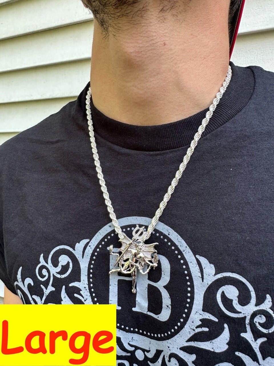 MOISSANITE Devil Satan Pendant - 925 Silver - 3 Sizes 1"-2.5"