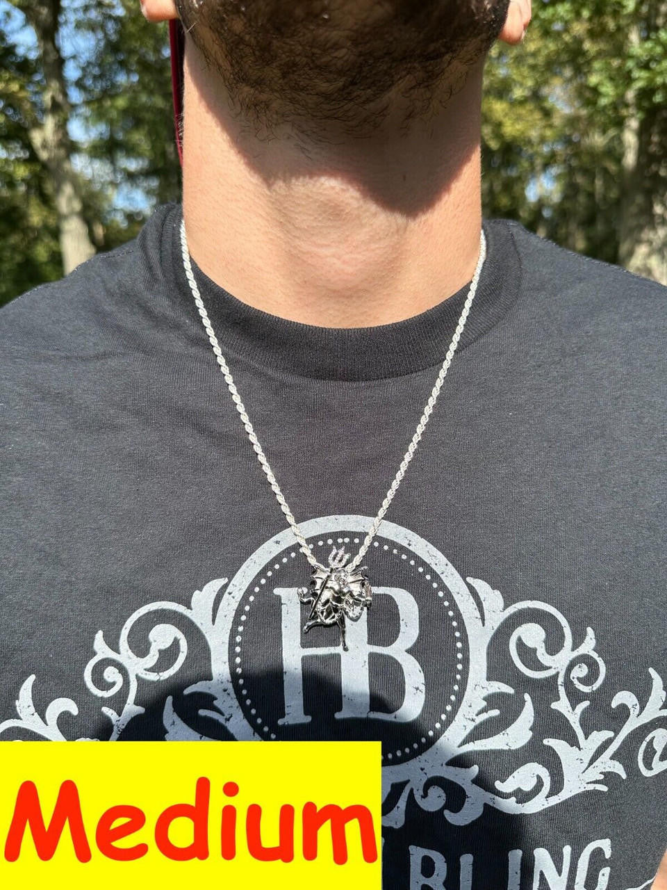 MOISSANITE Devil Satan Pendant - 925 Silver - 3 Sizes 1"-2.5"
