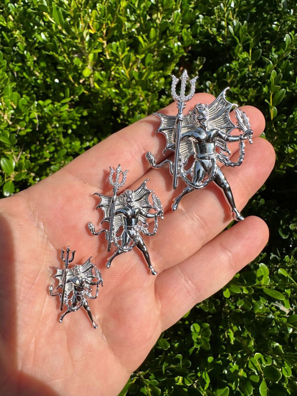 MOISSANITE Devil Satan Pendant - 925 Silver - 3 Sizes 1"-2.5"