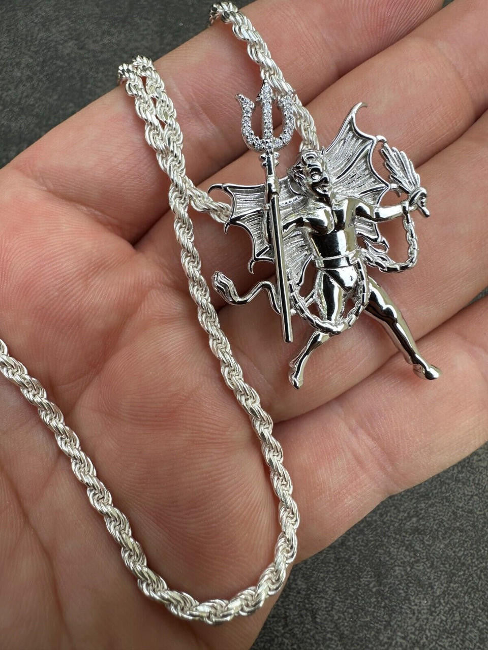 MOISSANITE Devil Satan Pendant - 925 Silver - 3 Sizes 1"-2.5"