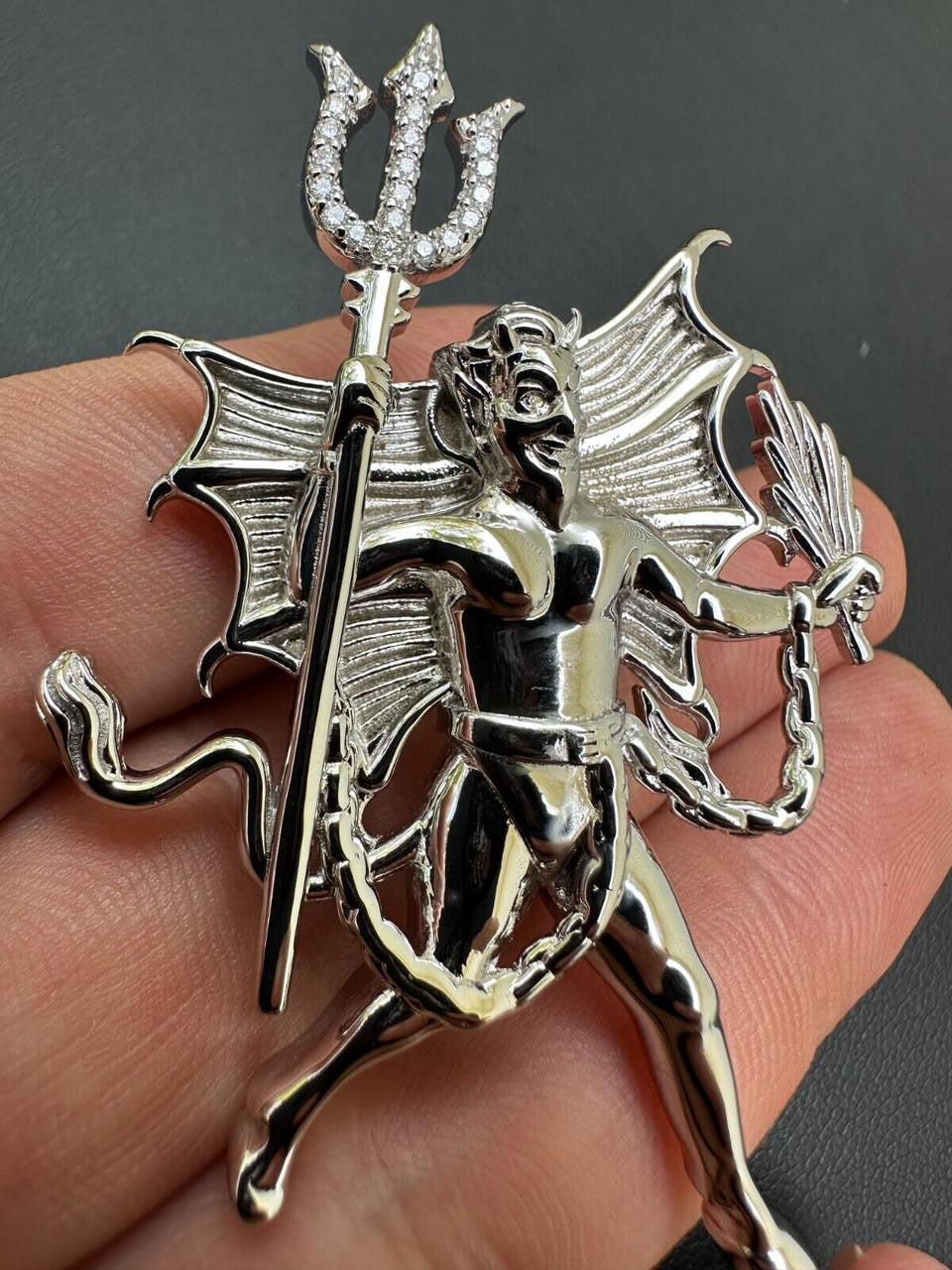 MOISSANITE Devil Satan Pendant - 925 Silver - 3 Sizes 1"-2.5"