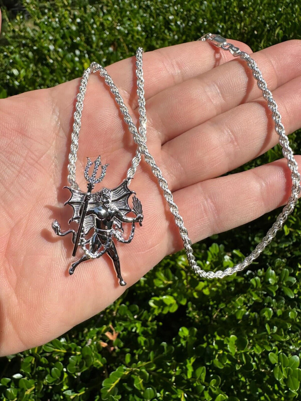 MOISSANITE Devil Satan Pendant - 925 Silver - 3 Sizes 1"-2.5"