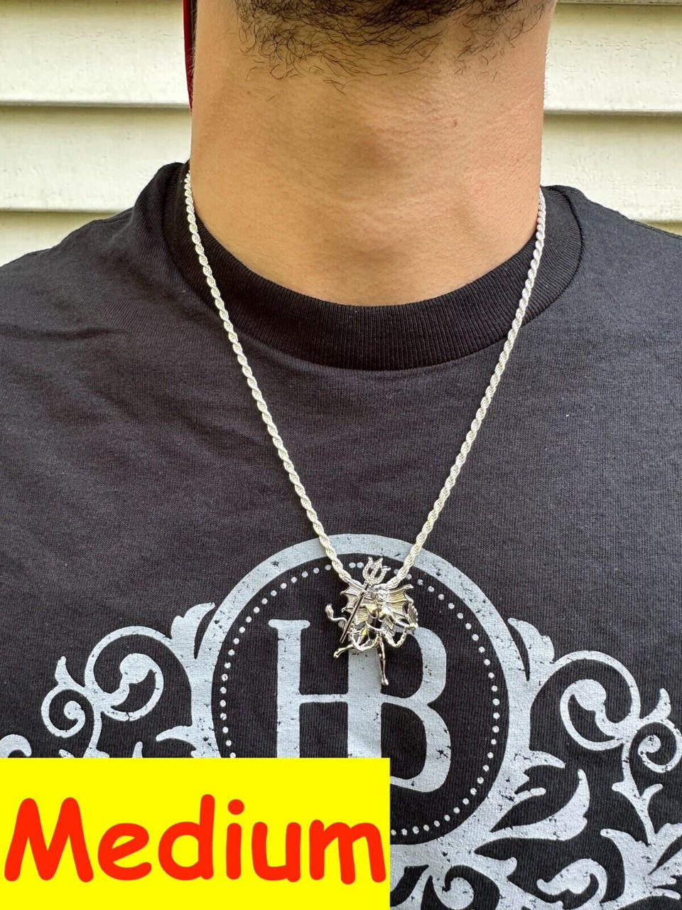 MOISSANITE Devil Satan Pendant - 925 Silver - 3 Sizes 1"-2.5"