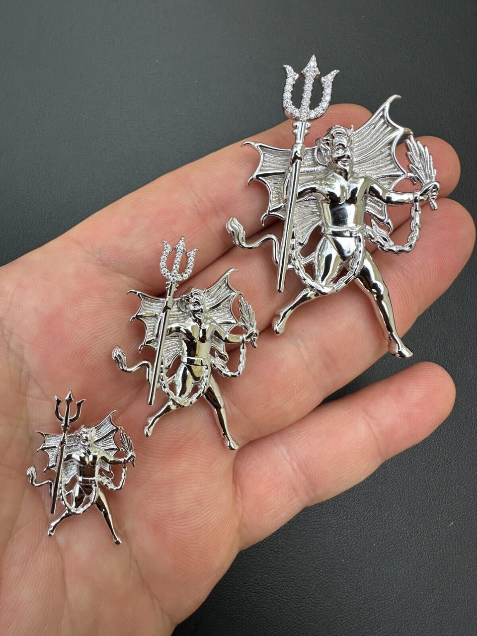 MOISSANITE Devil Satan Pendant - 925 Silver - 3 Sizes 1"-2.5"