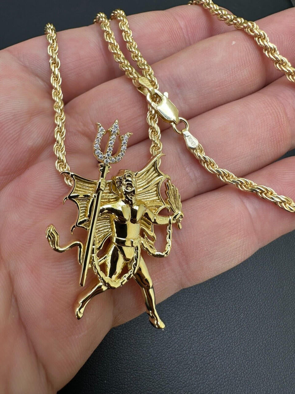 MOISSANITE Devil Satan Pendant - 14k Gold Vermeil 925 Silver - 3 Sizes 1"-2.5"