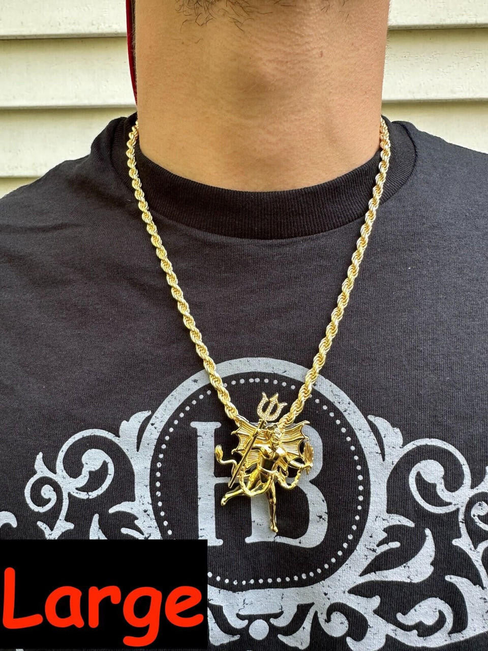 MOISSANITE Devil Satan Pendant - 14k Gold Vermeil 925 Silver - 3 Sizes 1"-2.5"